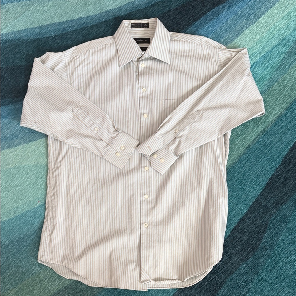 Claiborne Men's Cream Striped Dress Shirt